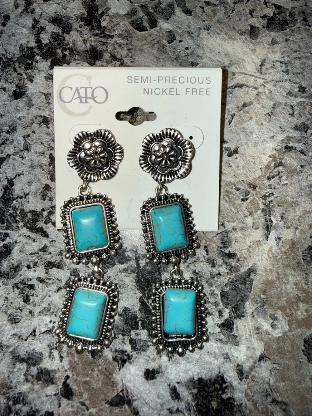 Cato Silver-Tone Turquoise Double Drop Earrings